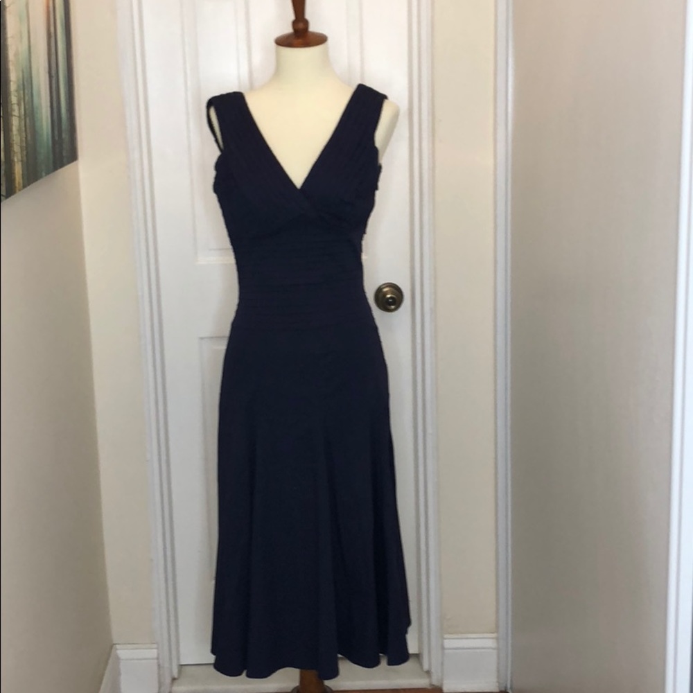 Anthropologie Odille Navy Pleated Dress